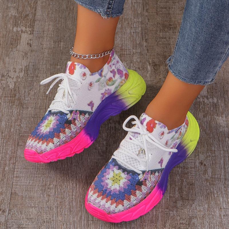 Fashion Feiwei Mesh Breathable Casual Shoes for Women 2024 Spring and Autumn New Fashion Thick-soled Multi-color Sports Shoes Large Size