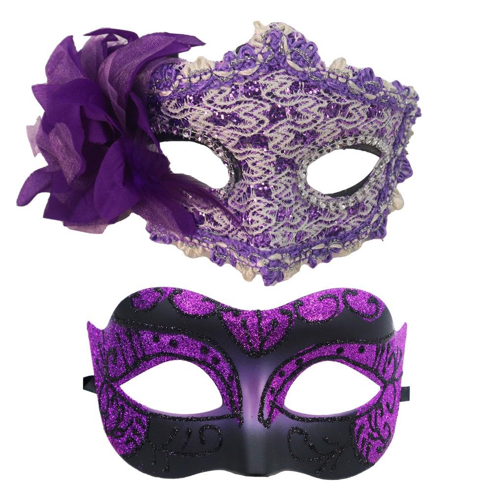 

2PCS/set Flower Couple Masks Non-Toxic Material Painted Design Half Face Mask Masquerade Prop Cosplay Face Covering
