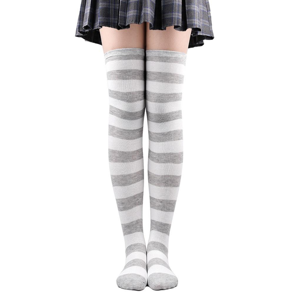 Farbig gestreifte Strümpfe Japanische Overknee-Socken Mode Damen Warmhalten Socken Sexy Schlank Lange Socken Schwarz Weiß gestreifte Strumpfwaren