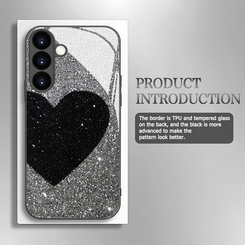Diamond Heart Pattern Tempered Glass Phone Case for Samsung Galaxy S26 S25 S24 S23 Ultra  S22 Ultra S20 Ultra 56 A72 A73 5G