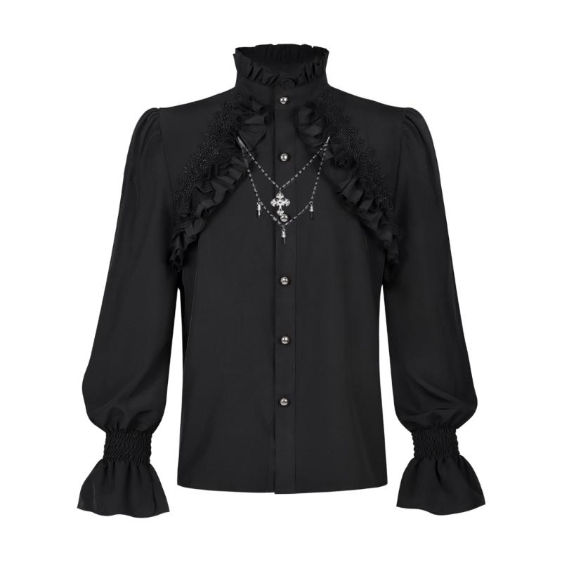 Gothic Lace Trim Blouse Halloween Cosplay Shirt Elegant Victorian Style Polyester Costume Top For Theme Parties