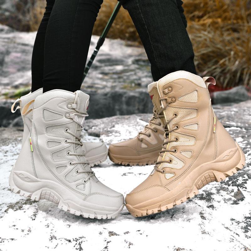 Large size outdoor velvet travel snow boots thickened warm hiking winter couple high-top cotton shoes
