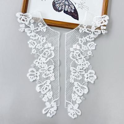 Vorderkragen-Applikation Brautkleid, Bekleidungszubehör, Zubehör, Weißes besticktes Netz-Paar, Spitzen-Spitzenstoff-Aufkleber