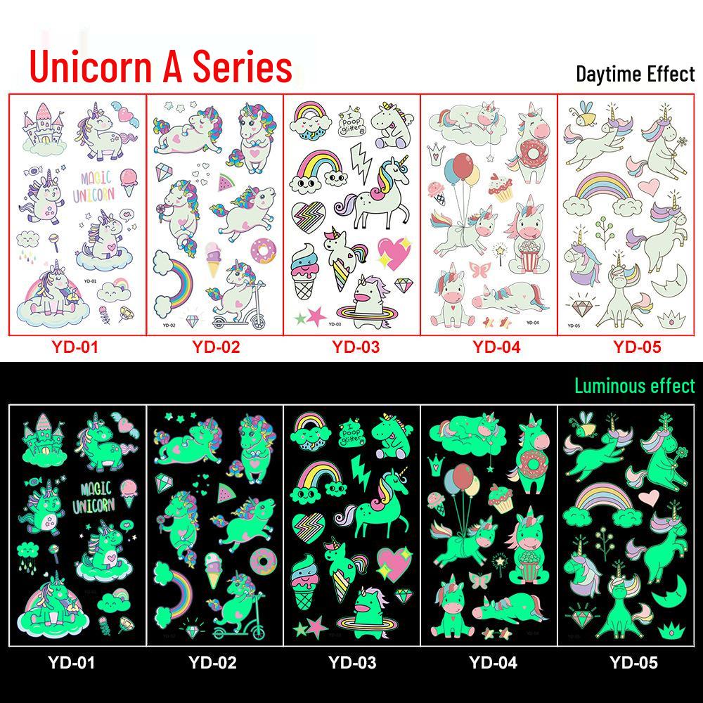 Kids Waterproof Luminous Unicorn Tattoo Stickers - Long-lasting and Fun for Parties and Festivals
