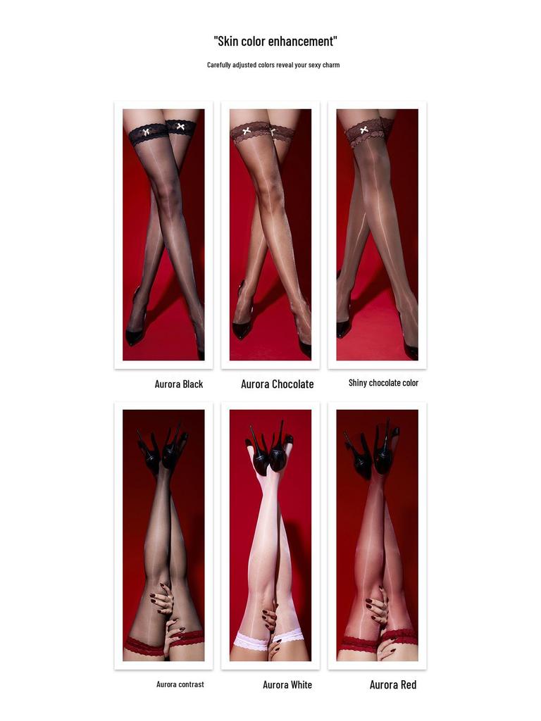 Little Matchmaker White Silk Lace Bow Thigh-High Socks with Red Trim