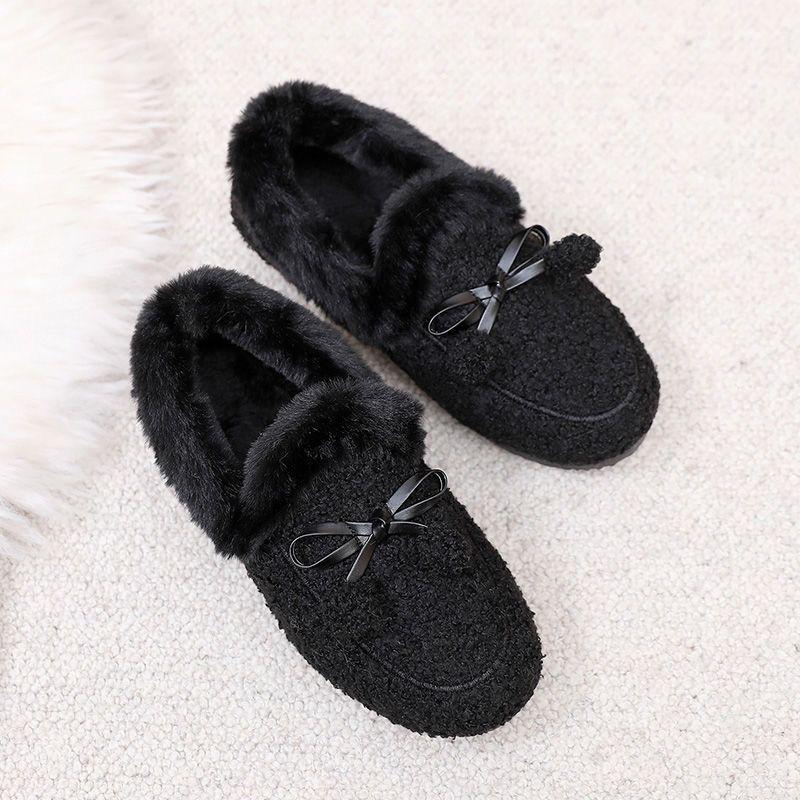 Women's Furry Cotton Slippers - Thick Sole, Heel-Covered, Soft, and Warm for Winter Indoors