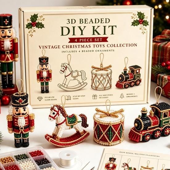 Set de mărgele fără lipici Kit DIY cu mărgele 3D, Set de meșteșuguri cu animale de Crăciun realiste, Kit tematic de broderie manuală ușoară pentru copii și adulți Educațional