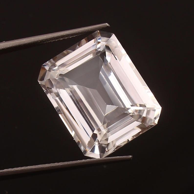Flawless 16x12 mm Heated Ceylon White Sapphire Emerald Cut Loose Gemstone