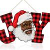 Wooden Hanging Door Sign Black Santa Claus Party Holiday Plaque Wall Decorations Christmas Home Decor