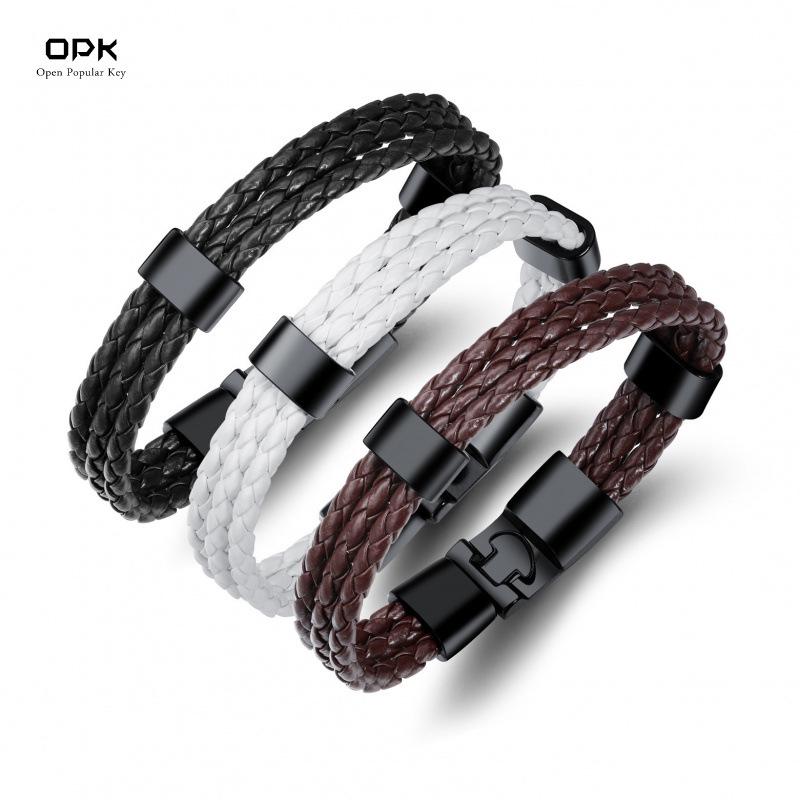 

Retro Leather Multi-Layer Woven Bracelet with Alloy Accents чёрный
