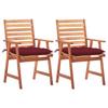 Chaises à manger d'extérieur lot de 2 et coussins Acacia massif