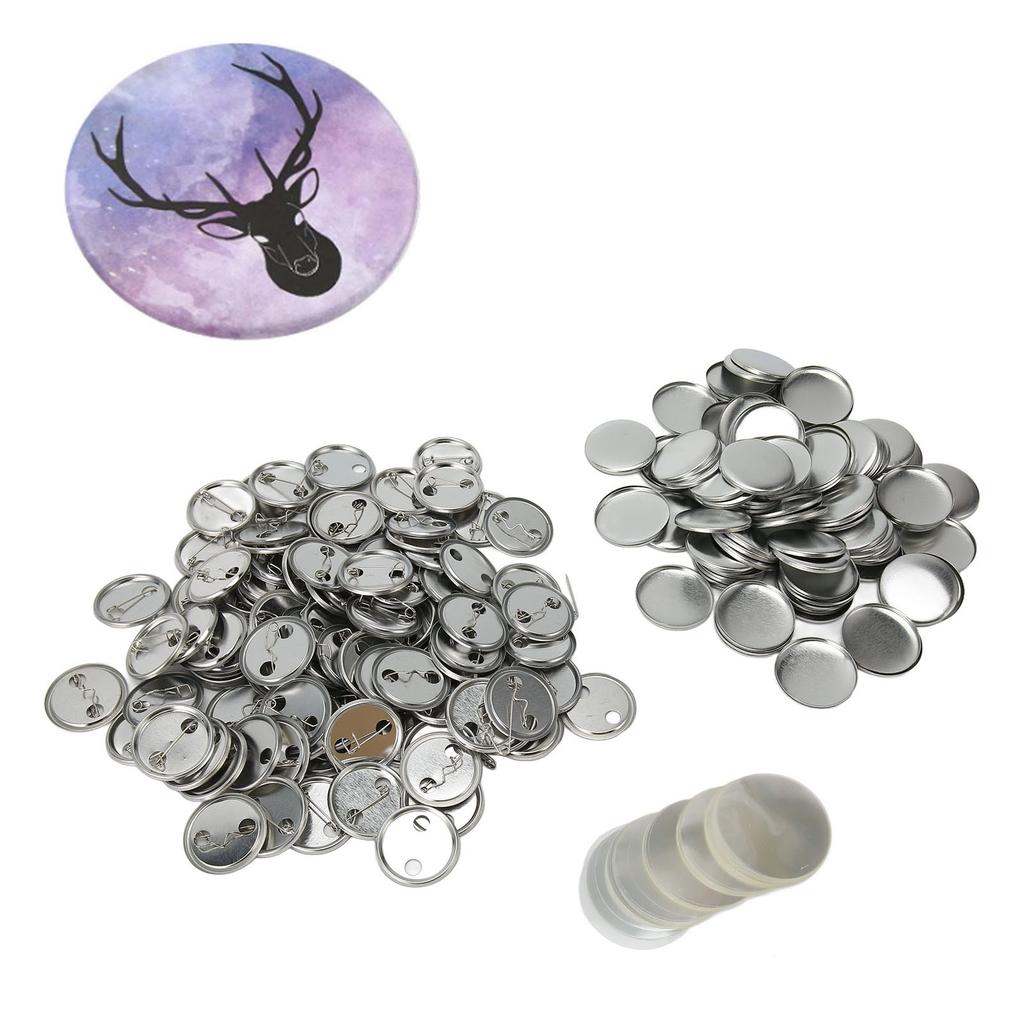 100 Sets Blank Button Badge Parts Set Round Shape Rust Prevention Easy Print Button Pin Badge Kit for Button Making Machine