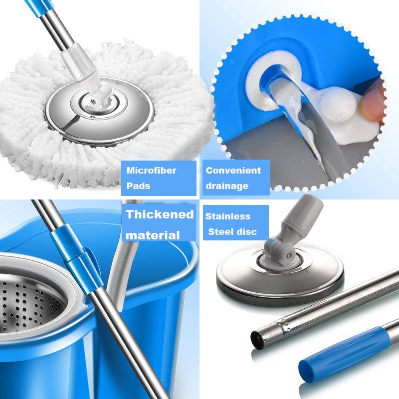 Spin Mop Bucket System with Wringer Set Magic Round Mops Household Floor Cleaning Tools, 360° Rotating Extantable Handle Mops