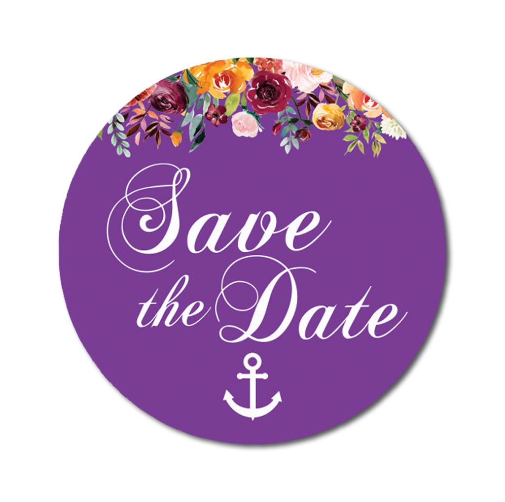 Darling Souvenir 45 Pcs Black Round Floral & Anchor Save The Date Stickers DIY Envelope Seals-1.6