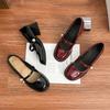 2025 New French Mary Jane Shoes Women's Pearl One-word Buckle Light Mouth Thick Heel Single Shoes Red High Heels Women