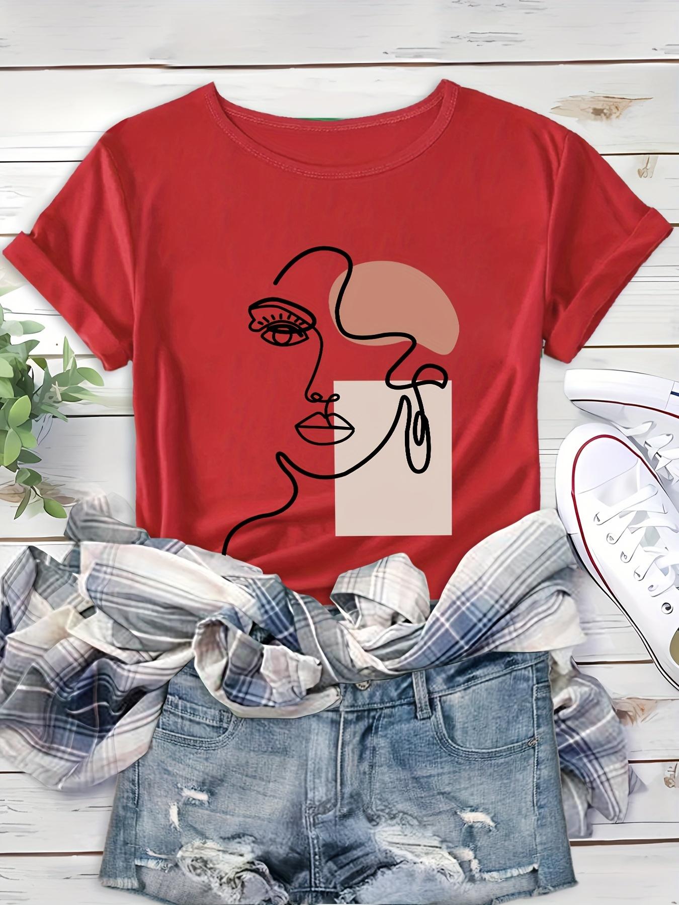 Женская спортивная футболка с коротким рукавом и круглым вырезом, активная одежда, с графическим изображением лица, спортивная футболка, повседневная 4XL