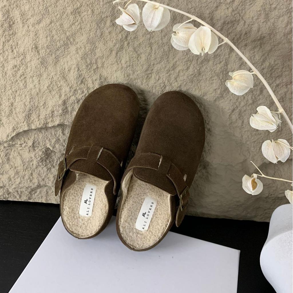 Baotou half slippers women's outer wear 2025 autumn and winter new platform French retro velvet shoes