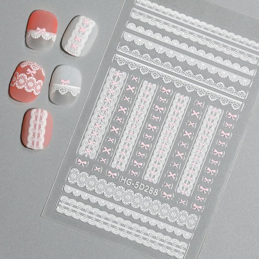 Pure Lace And Lace Nail Stickers 5d Embossed Sweet And Cool Cartoon Nail Stickers With Multiple Styles And Colors As Decorations