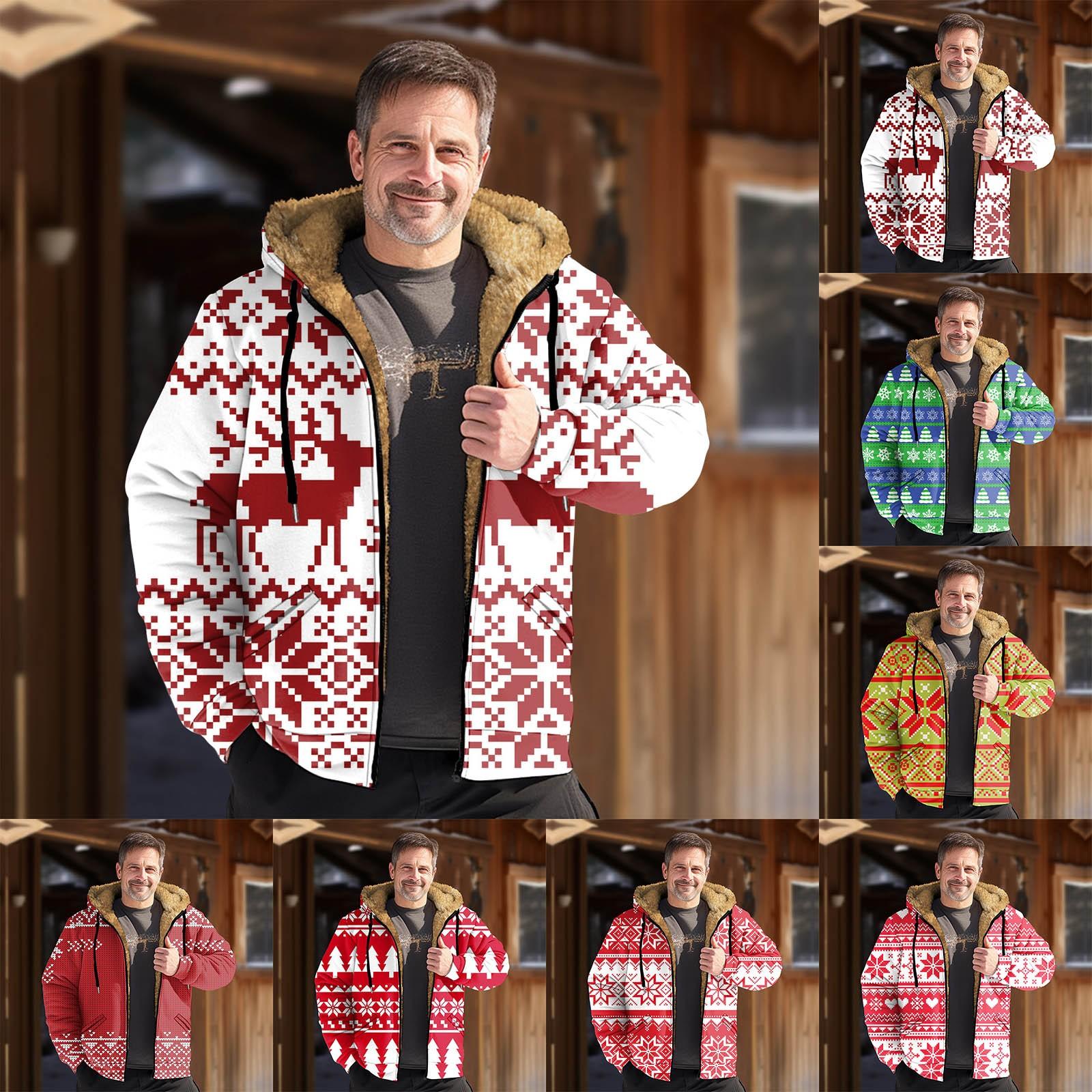 

Мужская куртка с рождественским принтом, мужская весенне-осенняя повседневная трендовая куртка на молнии с капюшоном