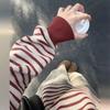 Korean Oversized Striped Crewneck Sweatshirt for Women - Casual Long-Sleeve T-shirt for Spring/Autumn.