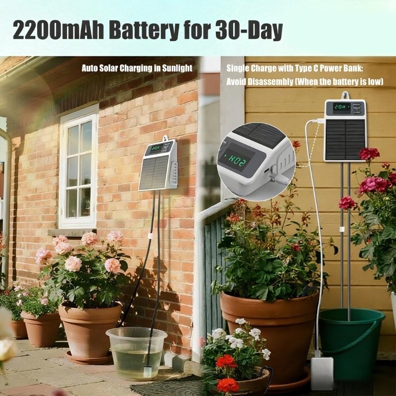Solar Powered Automatic Drip Irrigation Kit Featuring Water Level Monitoring for Efficient Garden Watering Solution