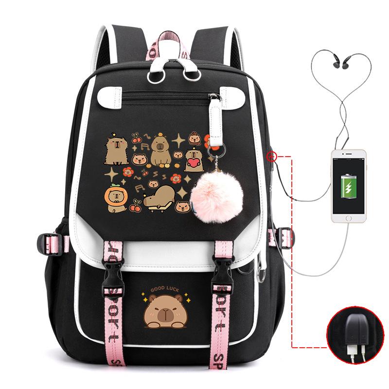 Fashion Trend Kapibara Leisure Burden Reduction Travel Bag Multifunctional Large Capacity USB Student School Bag