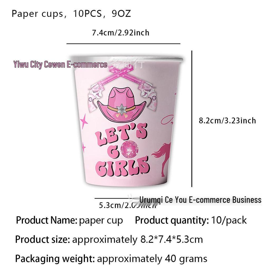 Pink Cowgirl Party Tableware Set: Gun & Rose Series Cups, Plates, Decorations