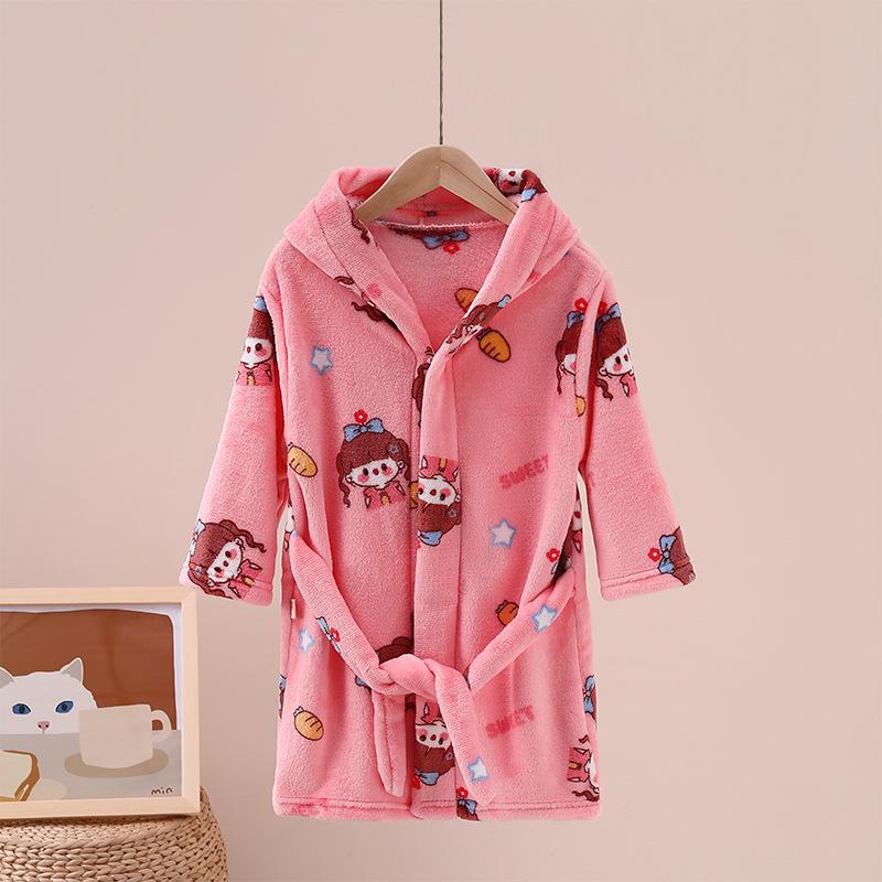 Children's Cartoon Coral Fleece Bathrobe - Flannel Robe for Boys & Girls, All Seasons
