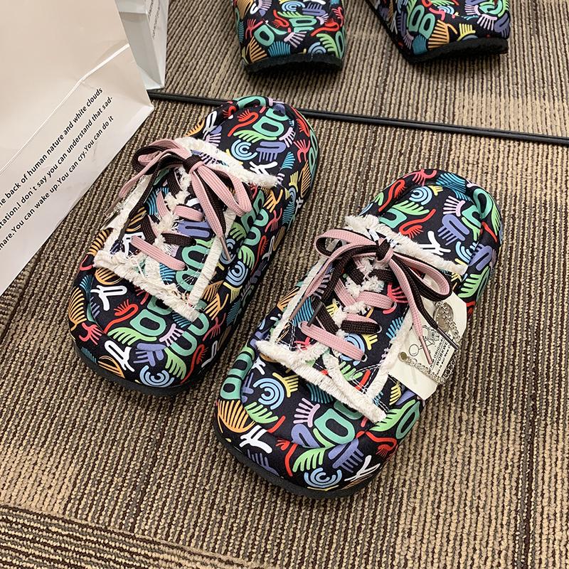 

Мода 6 см модные летние новые женские тапочки туфли на платформе граффити мюли шлепанцы уличные сандалии сабо плоские повседневные туфли для женщин 35 чёрный