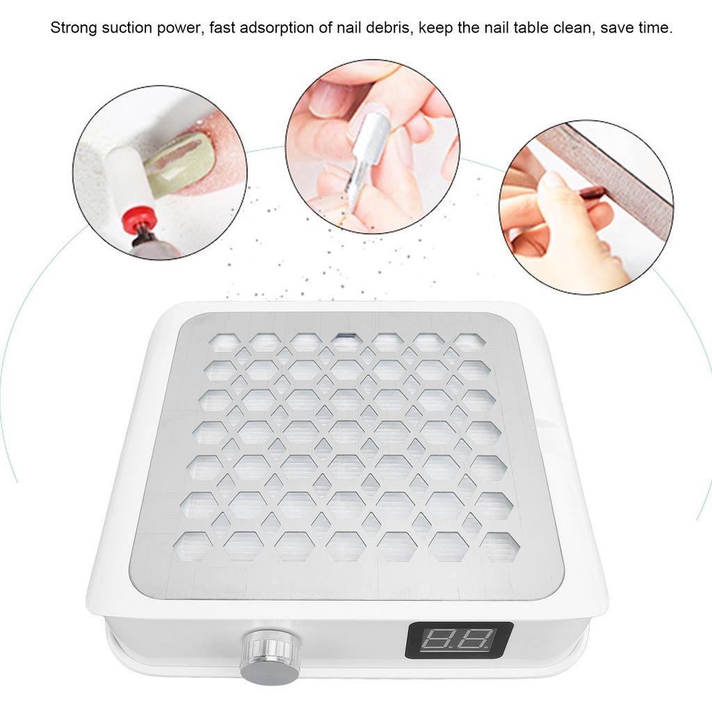 Nail Vacuum Dust Collector Strong Suction Quiet White Nail Fan Dust Collector 60W Stepless Speed Adjustable for Nail Polishing