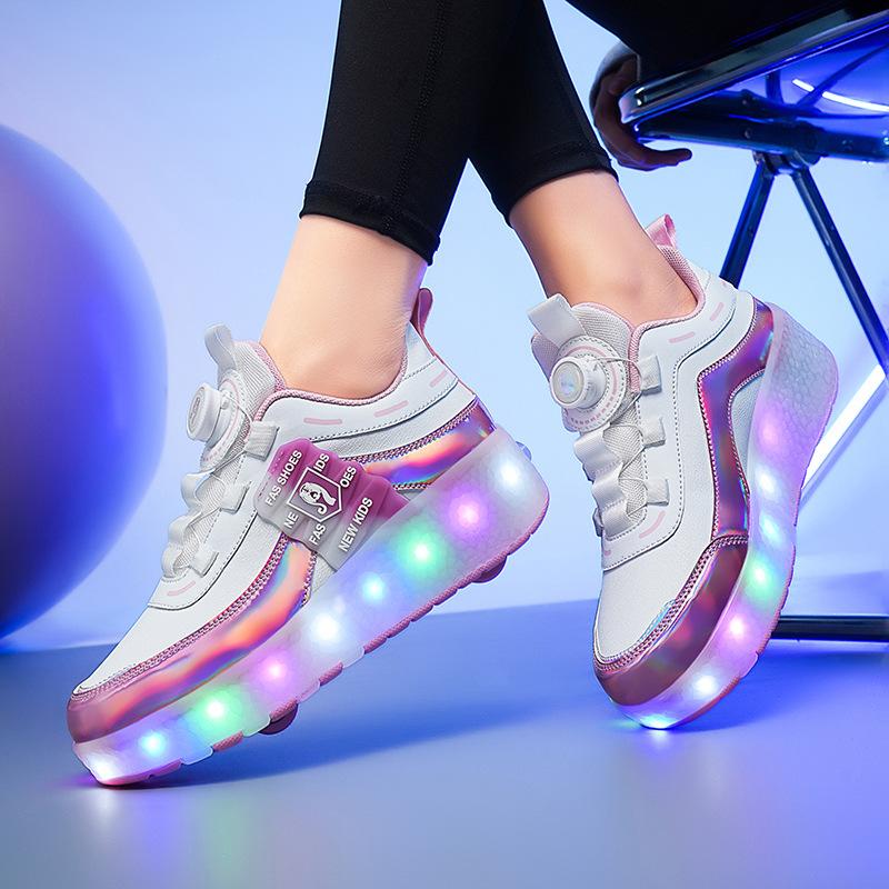 New Double-wheel Runaway Shoes, Boys and Girls Pulley Shoes Can Be Collected Variant Shoes, Skates with Lights, Luminous Shoes Manufacturers