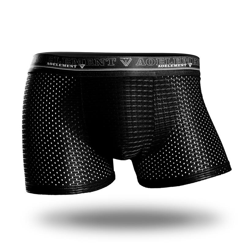 Men's Ice Silk Mesh Boxer Briefs - Breathable Mid-Rise Large Size Summer Underwear