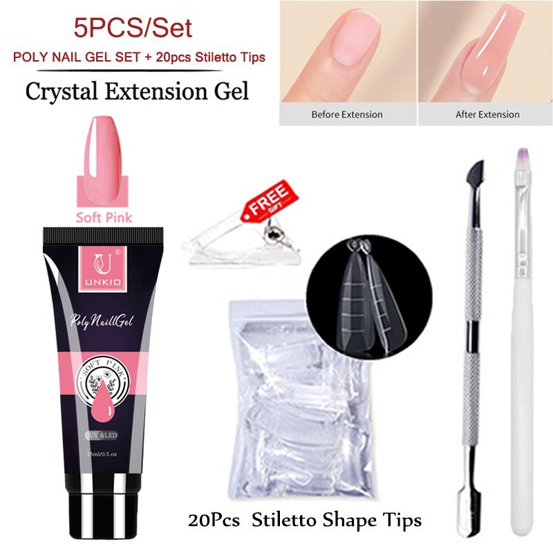 

UNKIO Poly Nail Get Set UV LED Быстрое наращивание шпильки Двойная форма Строительный гель для ногтей Маникюрный набор Гель-лак Мини-набор