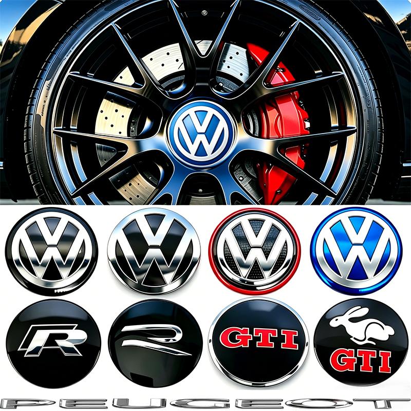 LVAXC1 4Pcs 56mm Car Wheel Center Stickers For VW GTI Polo Passat B6 B7 B8 Golf MK6 MK7 MK8 Tiguan Jetta ID.3 Beetle T-ROC CC Hub Cap
