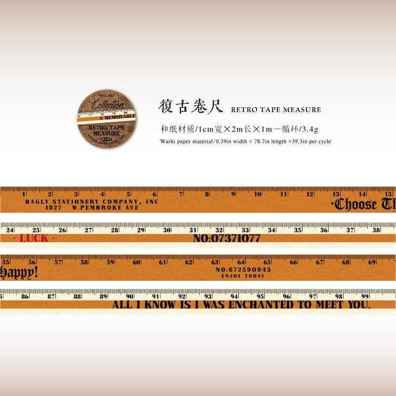 

1 Roll Wood Color Ruler Theme Tape Sticker, Vintage Art Journal Decor Washi Tape, Student Diary Album DIY Collage Material