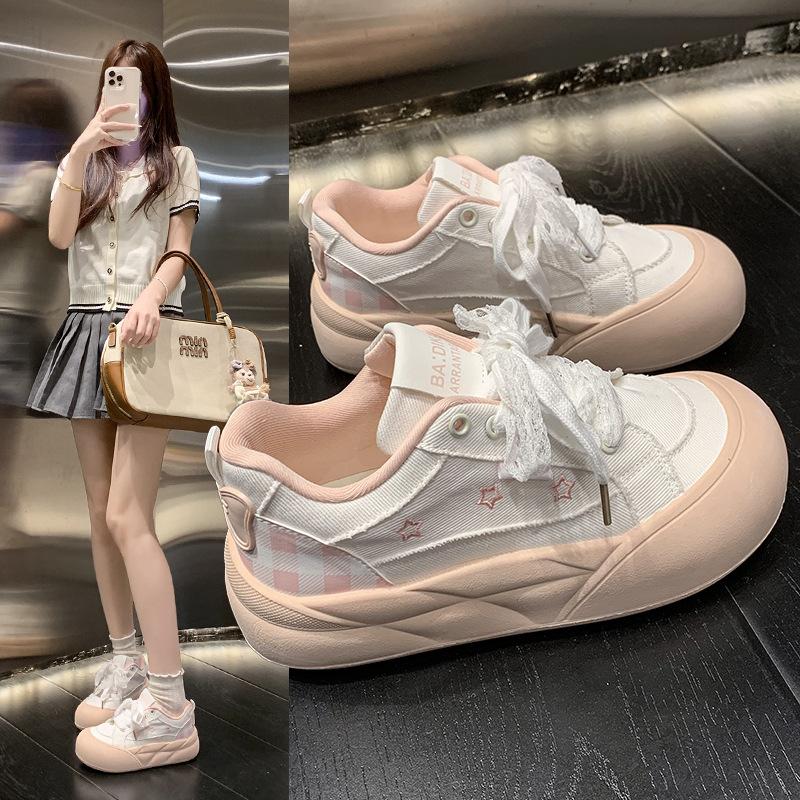 Korean board shoes women's 2025 new summer platform white shoes with skirts student niche bread shoes