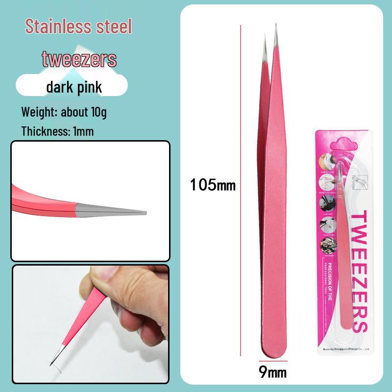 Colorful Stainless Steel Curved Tweezers for False Eyelashes and Planner Clips