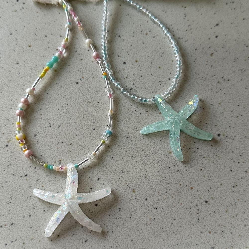 Bohemian Starfish Beaded Necklace Rice Beads Starfish Starfish Rice Beads Chain Beach
