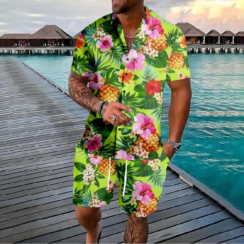 Casual and Fashionable Summer Flower 3D Printed Men's Shirt Set Short Sleeved Shirt Casual Beach Shorts Street Wear Hawaiian Suit