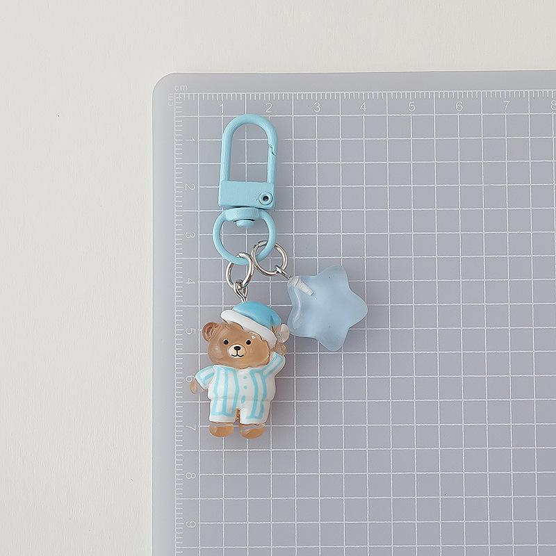 Cute Pajama Bear Keychain Kawaii Resin Teddy Key Chain With Star Charm For Girls Bag Purse Decoration