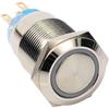 19S Ring LED 19mm Stainless Steel ON Off Flat Head resettable 12V Ring led 1NO1NC Push Button Switch(Blue LED,12V)