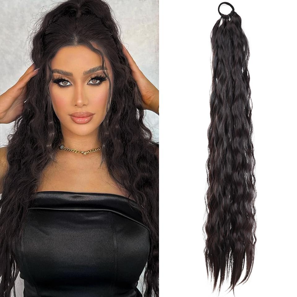 

Кучерявий довгий хвіст «Водна хвиля» Синтетичний парик на гумці Кучерявий хвіст-парик Підходить для щоденного носіння, вечірок, танців 60CM