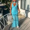 Summer New Product Women's Clothes French Sexy Wind V-neck Halter Lace up Slim Fit Backless High Waist Long Braces Dress