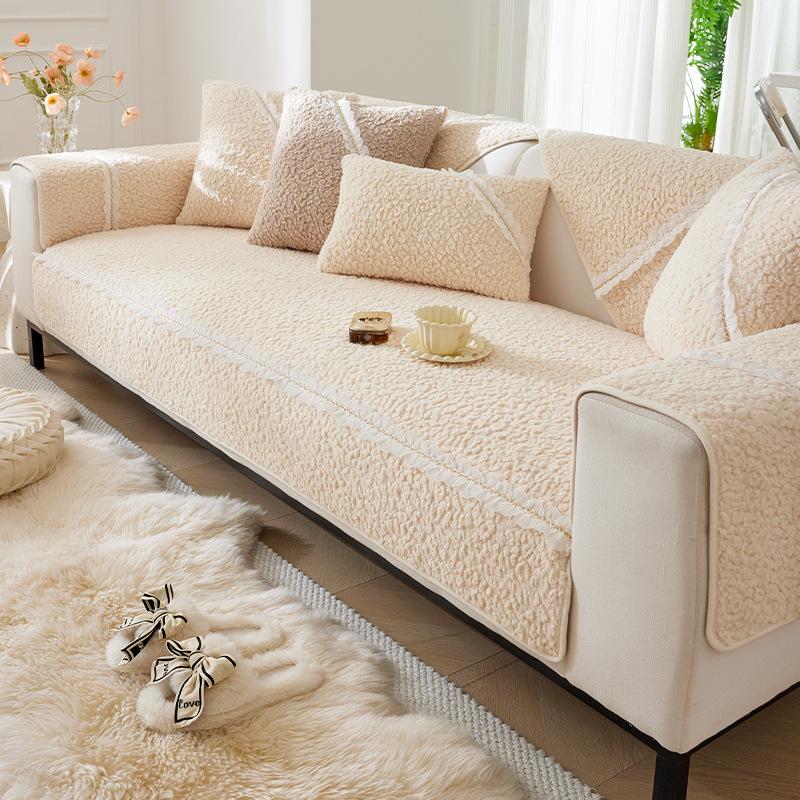 New Sofa Cushion Thickened Fleece Simple Modern Non-Slip Warm Cream Sand Leather Hair Cover Cover Towel