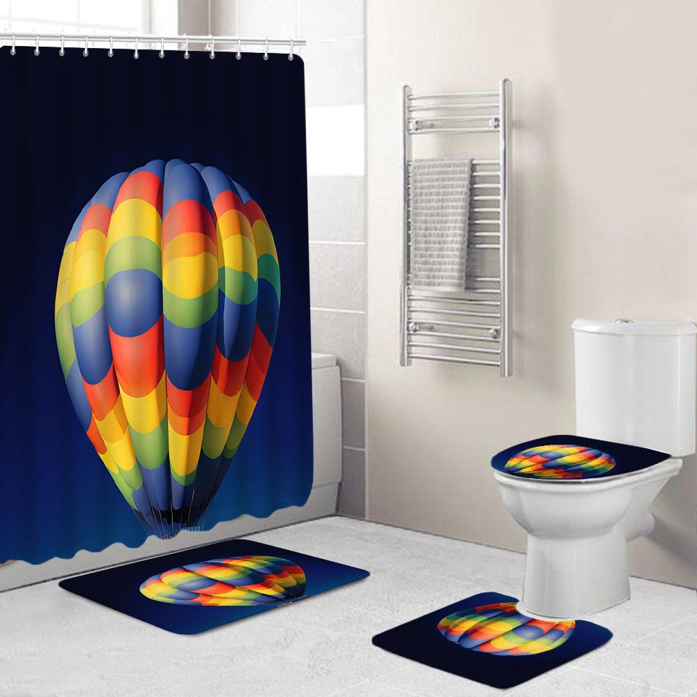 Creative Fashion Series Shower Curtain Floor Mat Combination Four-Piece Set Bathroom Toilet Carpet Shower Room Mat Foot Mat