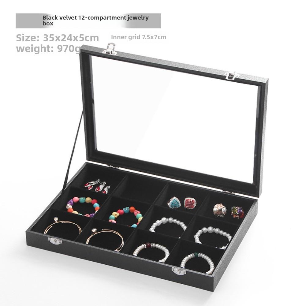 Black Jewelry Box Jewelry Necklace Ring Earrings Bracelet Antique Plaid Storage Display Box Dust-proof Glass with Lid