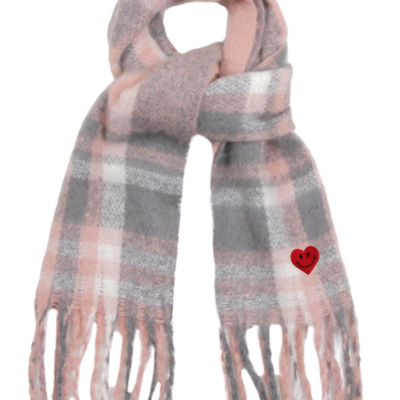 

GRAVER [BAG&ACC] Heart Smile Embroidered Bold Check Muffler_Pink PINK