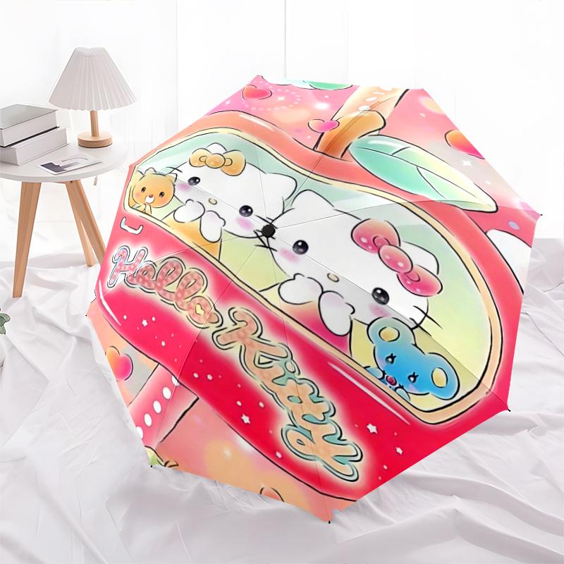1pc Hello Kitty Automatic Opening/Closing Umbrella with Foldable Design, 8-Rib Iron Frame Outdoor Umbrella, Ideal Gift for Fans, Travelers, Daily Use,