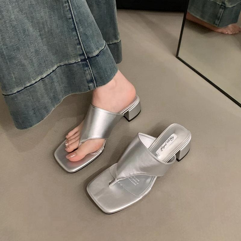 Fashion SUOJIALUN 2024 Summer New Brand Women Slipper Fashion Med Square Heel Outdoor Slides Shoes Ladies Casual Vaction Flip Flops Sand