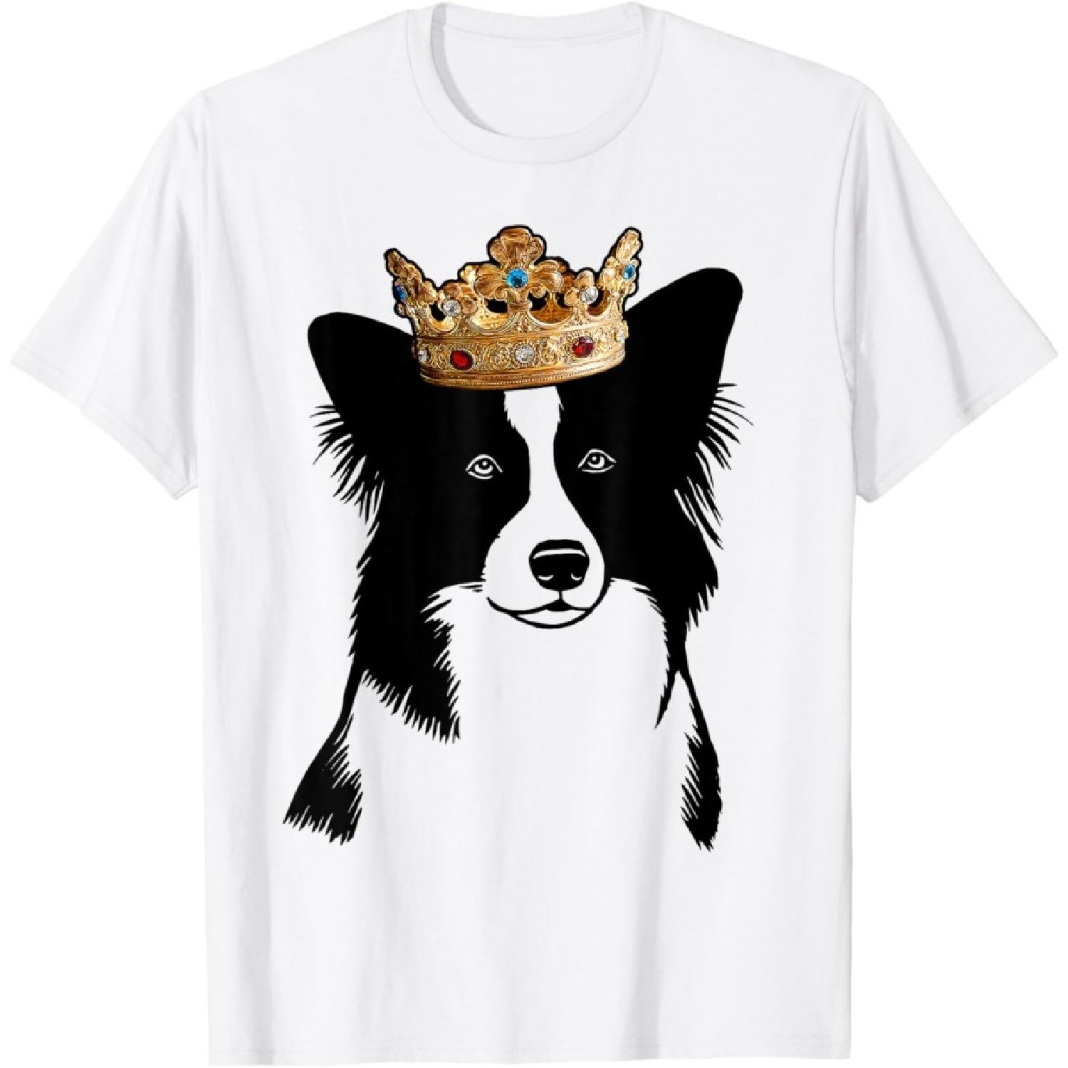 Border Collie Dog Wearing Crown T-Shirt XXXXXL белый